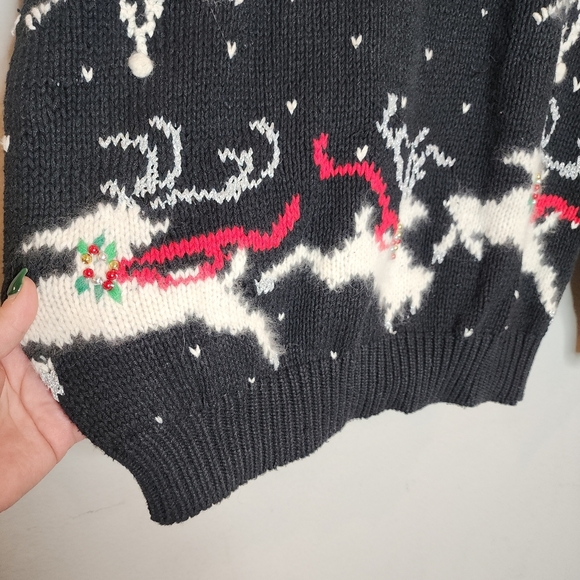 NWT Vintage Lauren Hansen Hand Knitted Snowflake Reindeer Sweater L Ramie Cotton - Picture 12 of 17